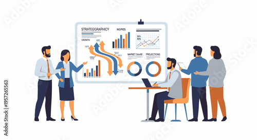 Business people discussing data charts 7.