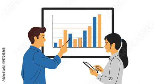 Business people discussing data chart.
