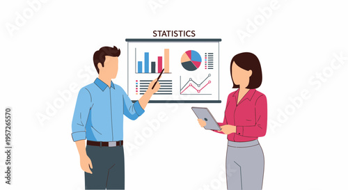 Business people discussing data statistics.