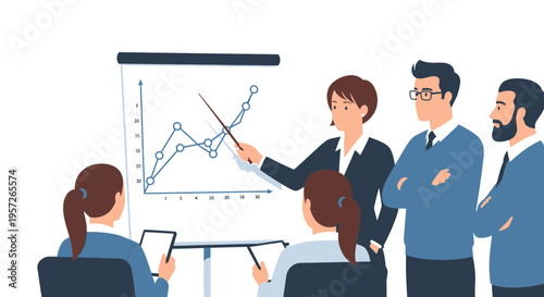 Business people discussing graph presentation.