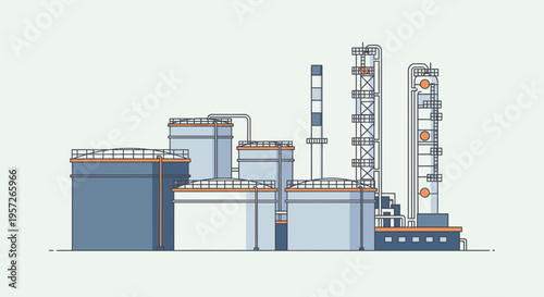Industrial factory with multiple towers.