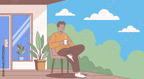 Man sitting on chair outside house 2.