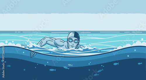 Man swimming in the ocean water.