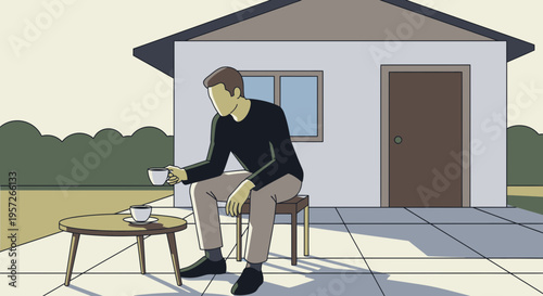 Man sitting on chair relaxing outside.