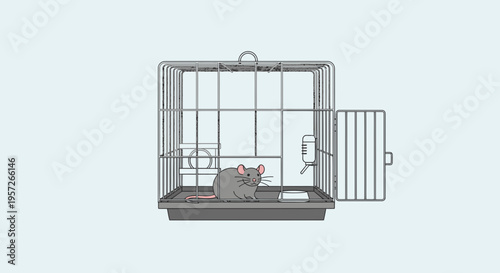 Mouse in a metal cage indoors.