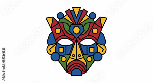 Vibrant colorful tribal mask design.