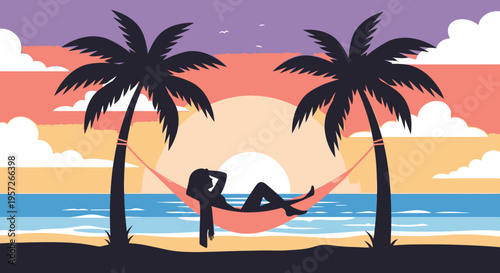 Woman Relaxing in a Hammock Outdoors.