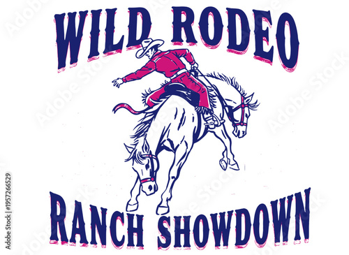 Wild Rodeo Ranch Showdown western vintage graphic print design for t shirt, poster, apparel, sticker and creative lifestyle projects.