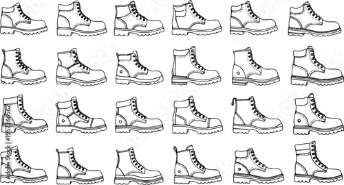 Seamless Pattern of Work Boots: Hand-Drawn Vector Background