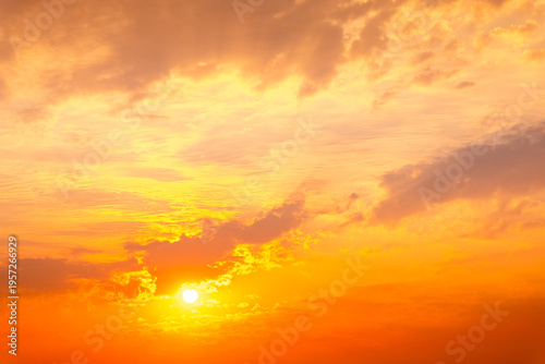 Beautiful luxury soft gradient with orange gold clouds and sunlight on the blue sky perfect for the background, take in everning,morning,Twilight, high definition landscape photo