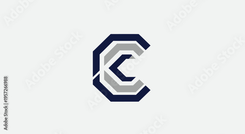 Modern geometric C logo, abstract corporate identity, dark blue and grey.