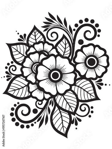 Fotografie Brown henna floral design coloring page