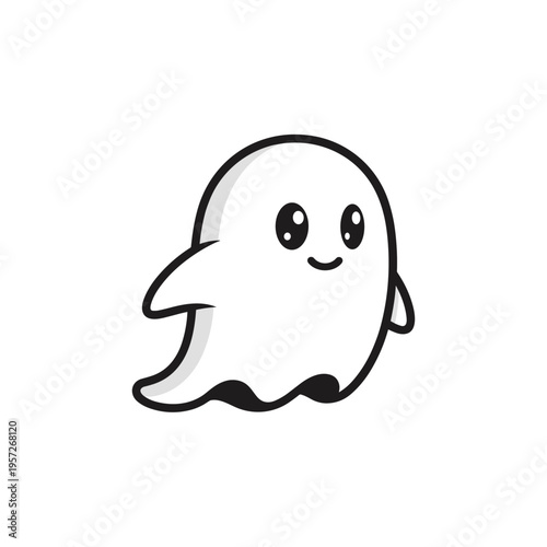Cute cartoon ghost character smiling face.