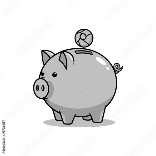Cute cartoon piggy bank with coin.