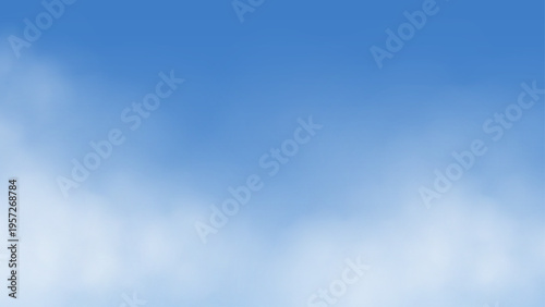 Cloudy sky background. Blue sky with soft white cloud haze creates smooth atmospheric scene. Gentle gradient and light texture form calm natural backdrop. Clean realistic vector illustration