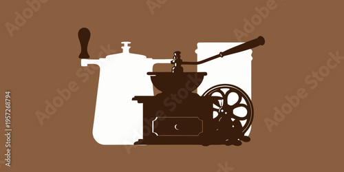 Vintage coffee grinder illustration with a simple contrasting color scheme