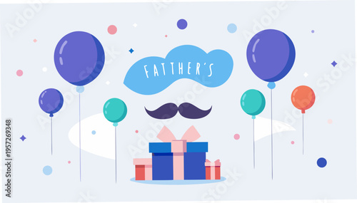 Father's day celebration greeting card design with colorful balloons and a mustache icon graphic