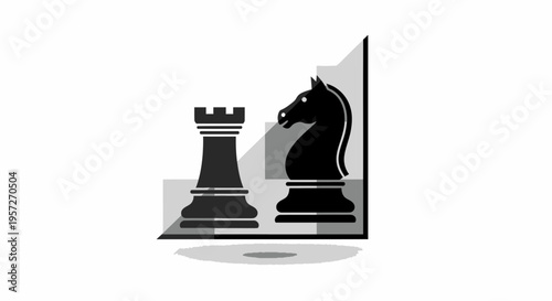 Black chess pieces rook and knight.