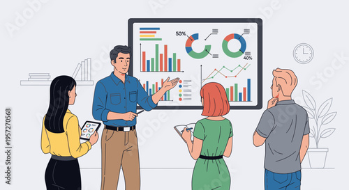 Business people discussing data charts 8.