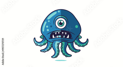 Cartoon monster octopus with one eye.