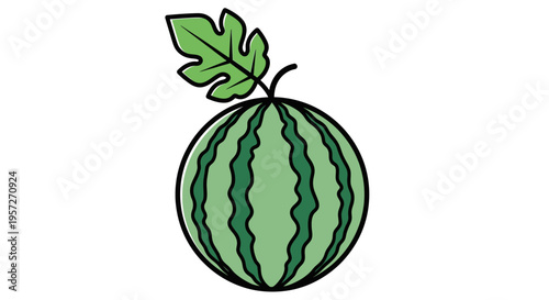 Green Watermelon with Leafy Top.