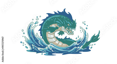 Green dragon head in water.