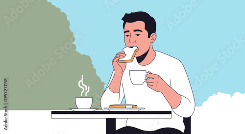 Man drinking coffee in a cafe.