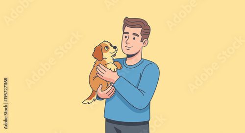 Man holding a cute brown dog.