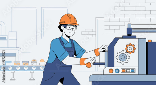 Man in overalls working with machine.