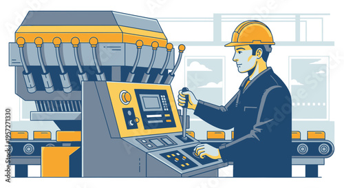 Man wearing hardhat working on machine.