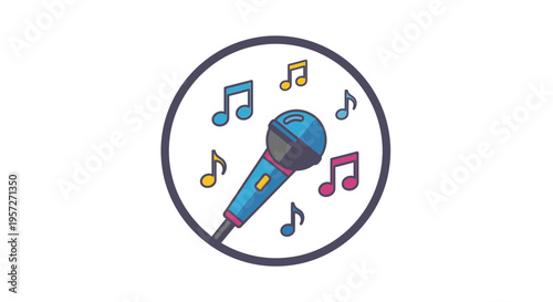 Microphone with colorful music notes around.