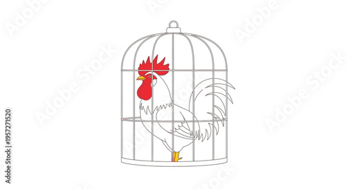 Rooster in a wire cage bird.
