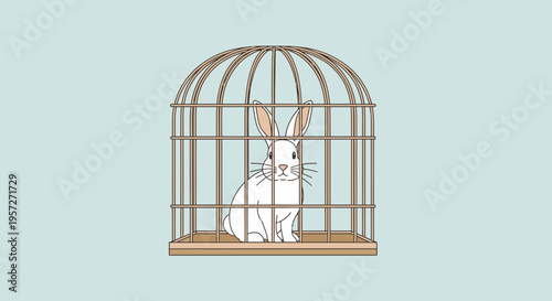White rabbit in a cage standing.