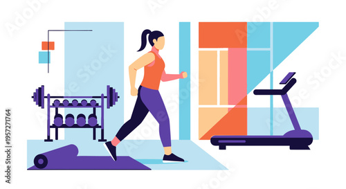 Woman Running on Fitness Gym Floor.