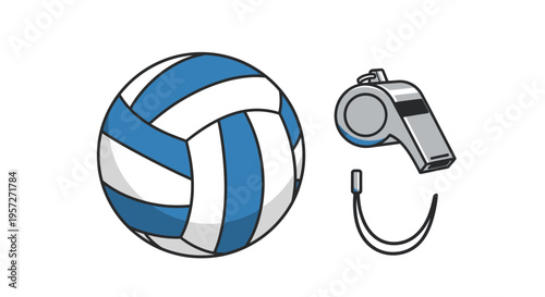 Volleyball and Referee Whistle Illustration.