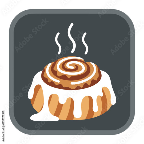 Delicious cinnamon roll icon with white icing, perfect for food blogs and recipe apps