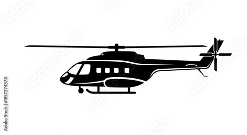 Black helicopter silhouette icon, clean simple vector illustration