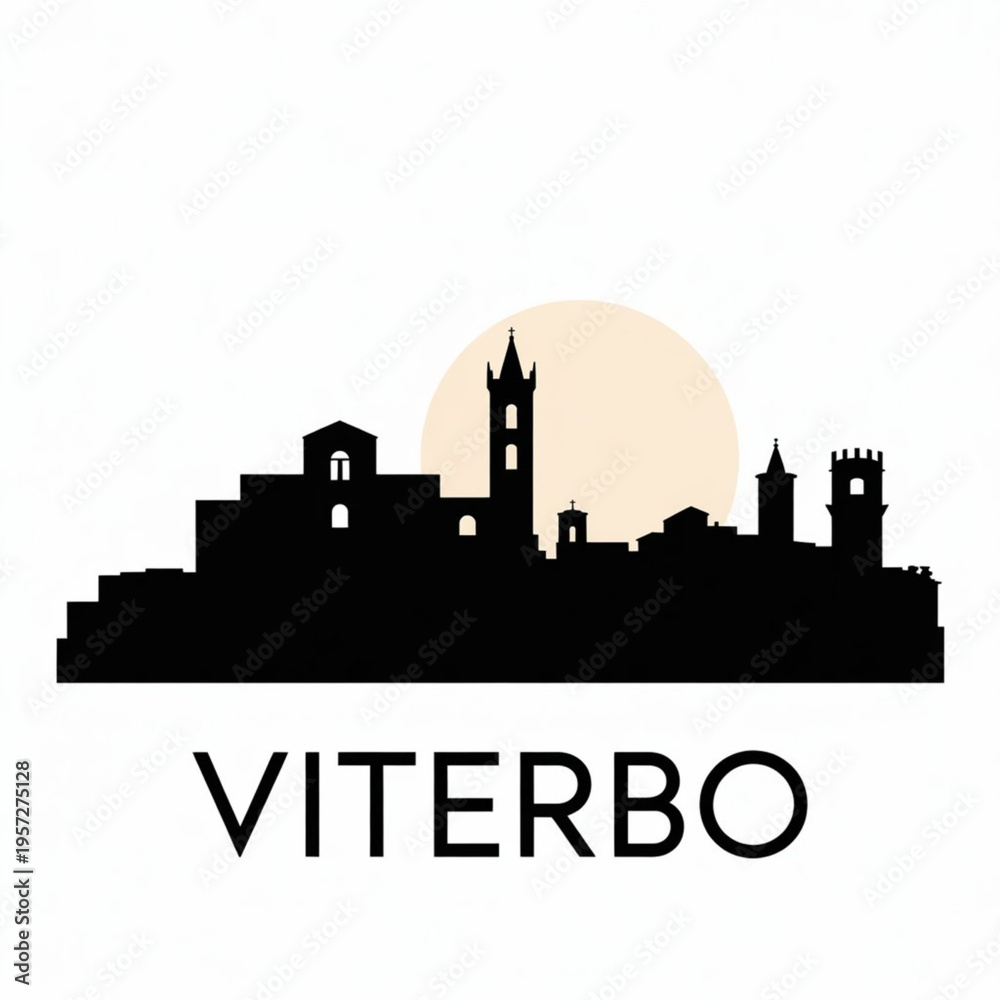 Fototapeta premium Viterbo Skyline Silhouette — A Walled Medieval City in Lazio Italy Vector Illustration