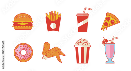 Colorful fast food icons on white 3.
