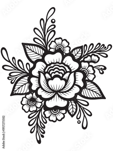 Brown henna floral design coloring page