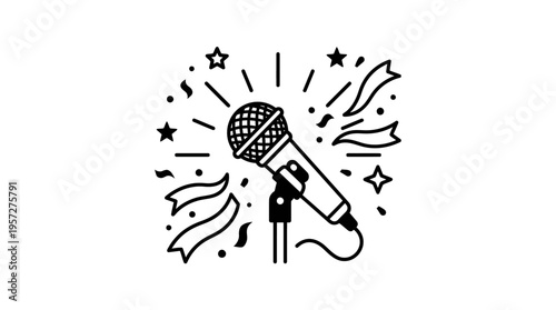 Celebratory Microphone Design with Stars and Streamers