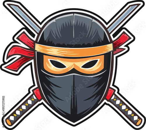 A ninja mask with crossed swords, evoking mystery and power. The ninja mask with a red headband is a symbol of stealth and precision.