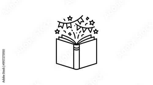 Open Book with Festive Garland and Stars
