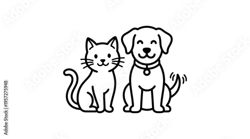 Happy Cat and Dog Sitting Together