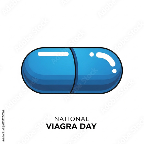 National Viagra Day Vector Illustration, Stylized Blue Pill Icon, Pharmaceutical Symbol