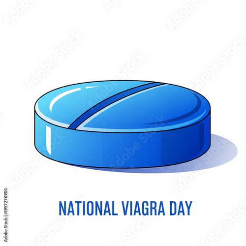 National Viagra Day Vector Illustration, Stylized Blue Pill Icon, Pharmaceutical Symbol