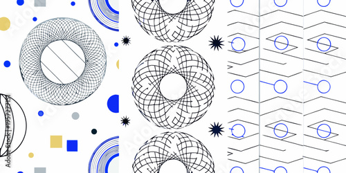Abstract geometric patterns featuring toruses circles and linear designs