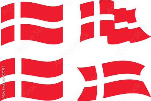 Set of waving flags of denmark isolated on white background