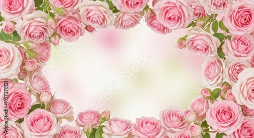 Romantic valentine's day floral heart arrangement with pink roses for card or poster design