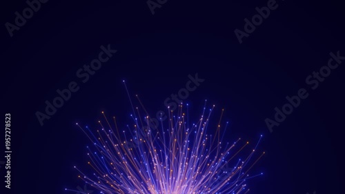 Blue and Orange Fiber Optic Data Burst with Glowing Light Trails, Abstract High Speed Network Explosion Background Loop
